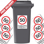 50 mph Please Drive Carefully Speed Reduction Wheelie Bin Stickers